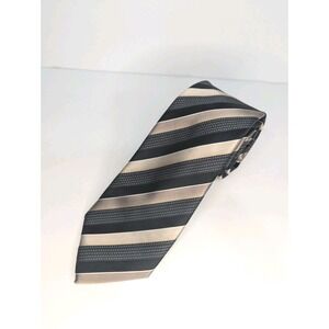 Sean John 100% Polyester Necktie Black Champagne Diagonal Stripe Repp Formal‎